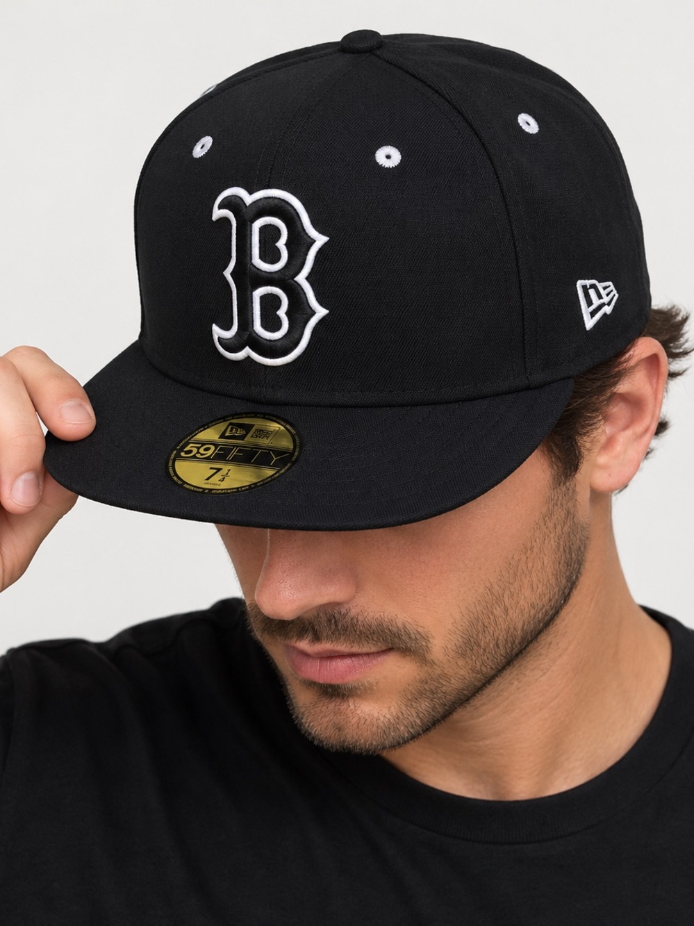 New Era Black White Boston Red Sox 59FIFTY Trucker Fitted Cap Hat Fitted